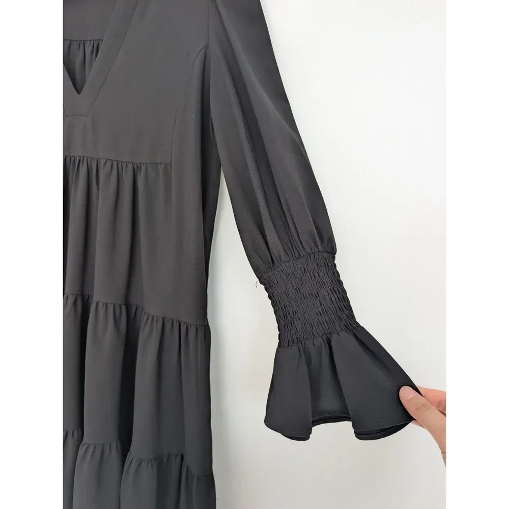 Tuckernuck Pomander Place Crepe Kenzo Mini Dress Long Sleeve Tiered Sz S - Picture 7 of 16